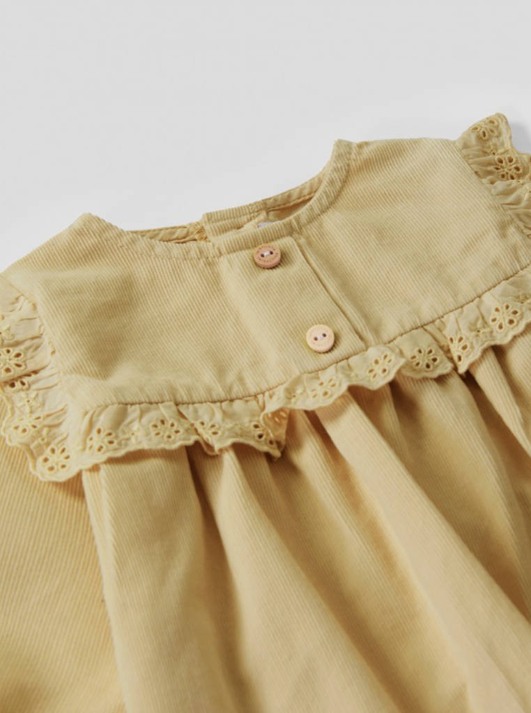 Micro-corduroy Dress with English Embroidery