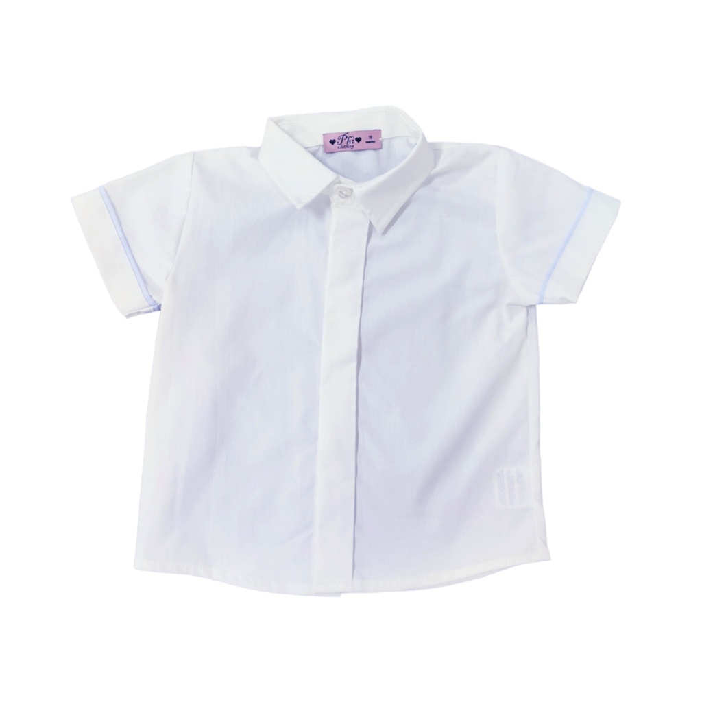 White Oxford Boys Shirt with Blue Trim and Short