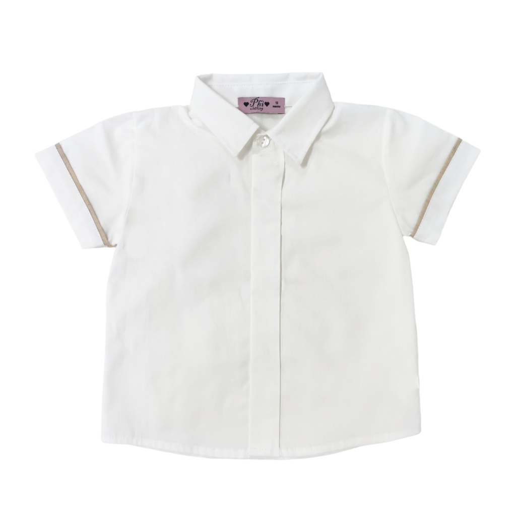 White Boys Shirt with Beige Trim and Short