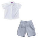 White Oxford Boys Shirt with Blue Trim and Short