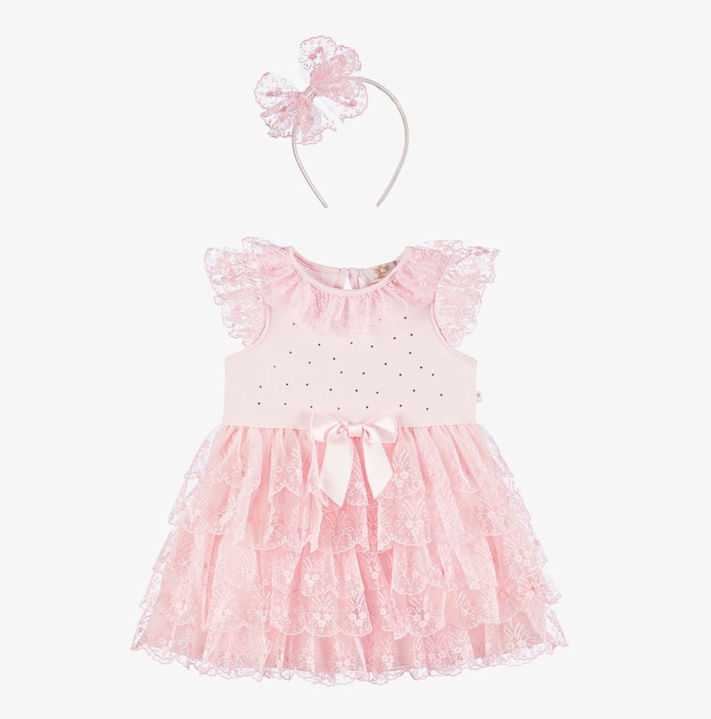 Tiered Lace Frill Dress with Headband