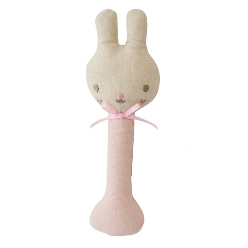 Linen Bunny Stick Rattle - Pink
