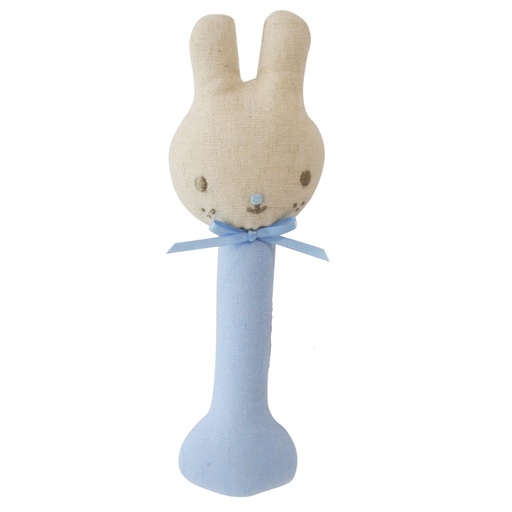 Linen Bunny Stick Rattle - Blue